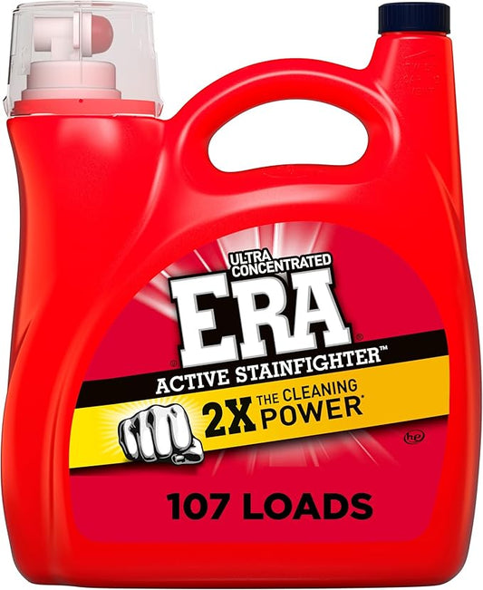 Era 2X Ultra Active Stainfighter Formula Liquid Laundry Detergent 154 fl oz, 107 Loads Stain Fighter Laundry Detergent for Deep Stain Removal Tough on Stains Fighter High Efficiency