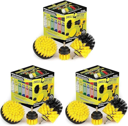 Drillbrush Cleaning Brush Kit, 3 Count, Nylon Bristle | Bathroom Surfaces | Power Scrubber | Drill Attachment | Yellow