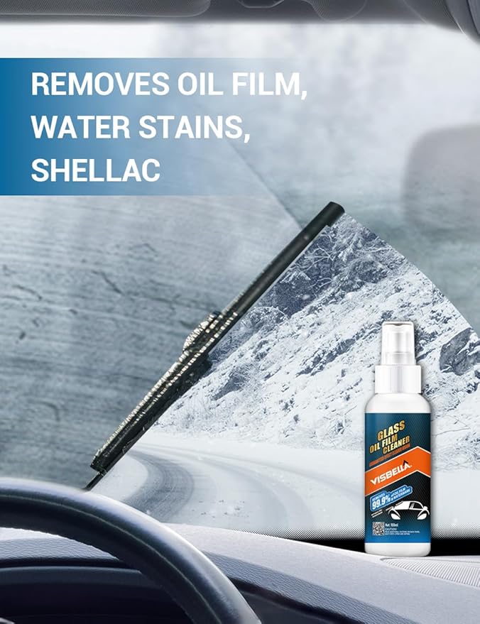 Oil Film Cleaner Spray, Car Windshield Wiper Fluid Liquid, Clear Vision Auto Windows & Rear-view Mirror, Watermark Spot Remover for Glass Surfaces, Automotive Rain Repellent Tool 3.38FL.OZ.
