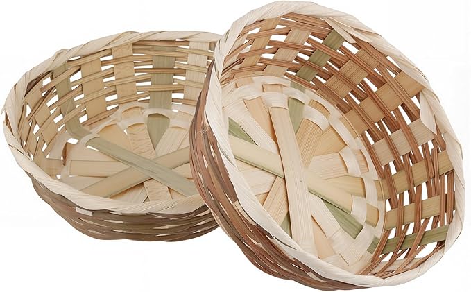 10 Pack Round Bamboo Gift Baskets, 7" Small Woven Bread & Fruit Basket for Kitchen Restaurant Display, Party Decor Serving Storage