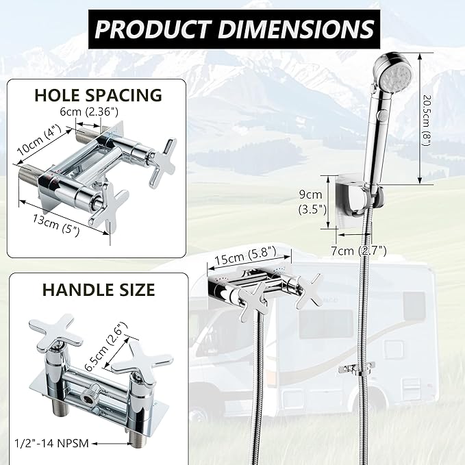 RV Shower Faucet, Chrome Metal Camper Shower Faucet Replacement, 4" RV Outdoor Shower with Filter Handheld for Travel Trailer, Camper, Motorhome