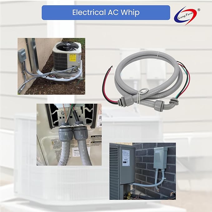 Electrical AC Whip Assembly -3/4" x 6ft Non-Metallic Liquid Tight Electrical Conduit and 8 Gauge Wire A/C Hook-up Whip Kit