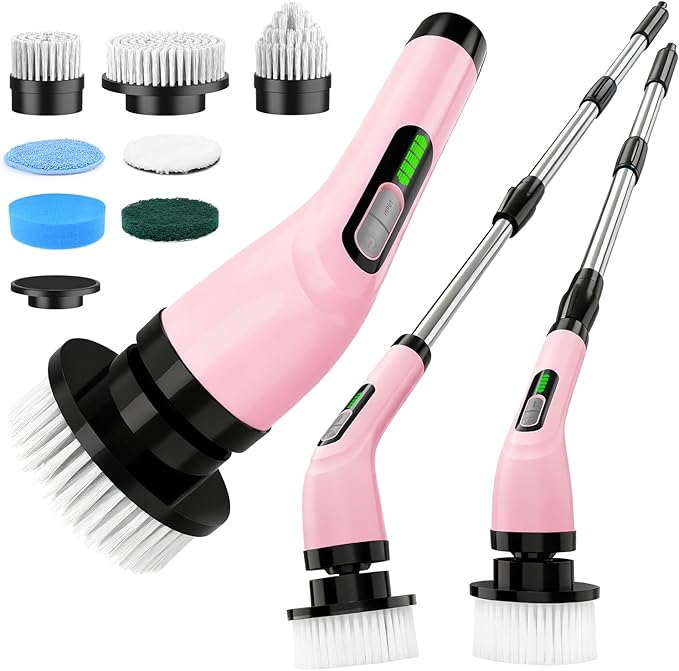 2 Electric Spin Scrubber for Cleaning Bathroom: Cordless Power Shower Scrubber - Electric Cleaning Brush for Tile Tub