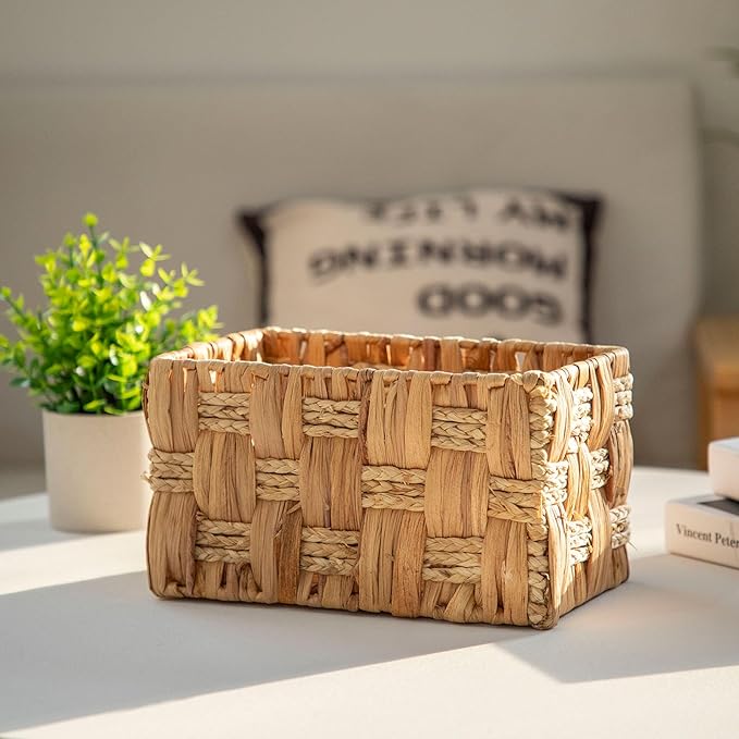 Water Hyacinth Storage Basket, Handmade Rectangular Basket for Home & Office, Natural Woven Basket for Tidy Spaces