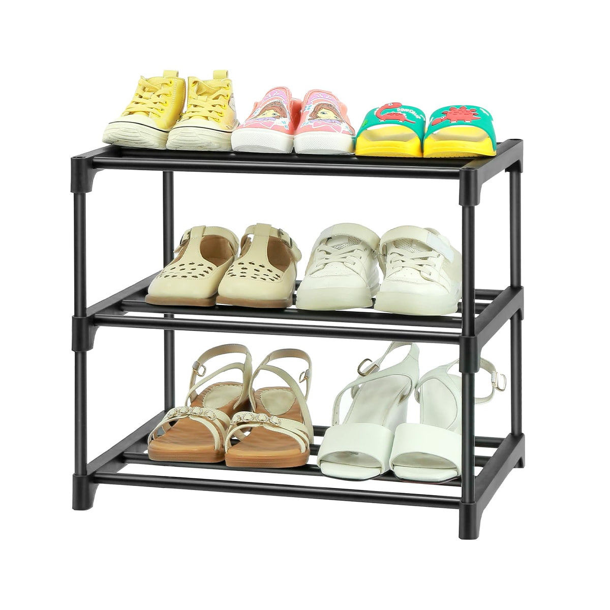 HITHIM 3-Tier Black Small Shoe Racks, Narrow Shoe Rack for 5-6 - Image 1