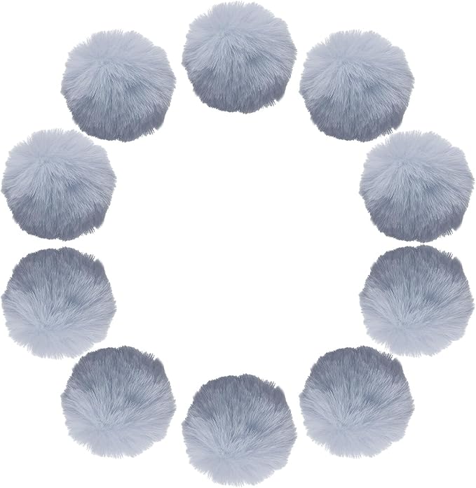 uxcell 2 Inch Faux Fur Pom Pom Balls, 10 Pcs Grey Fluffy Soft Faux Fur Pom Poms for Hats with Elastic Loop for DIY Knitting Hats Keychain Scarves Gloves Bags Shoes Accessories