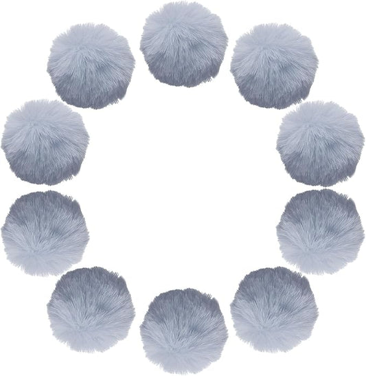 uxcell 2.8 Inch Faux Fur Pom Pom Balls, 10 Pcs Grey Fluffy Soft Faux Fur Pom Poms for Hats with Elastic Loop for DIY Knitting Hats Keychain Scarves Gloves Bags Shoes Accessories
