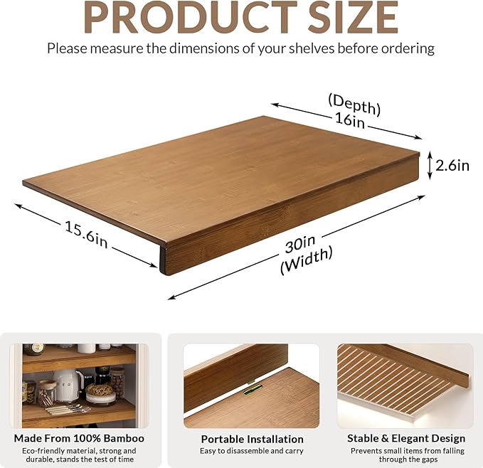 Wire Shelf Covers, Bamboo Wire Rack Covers for Pantry, Closet (5pcs, 30" W x 16" D)
