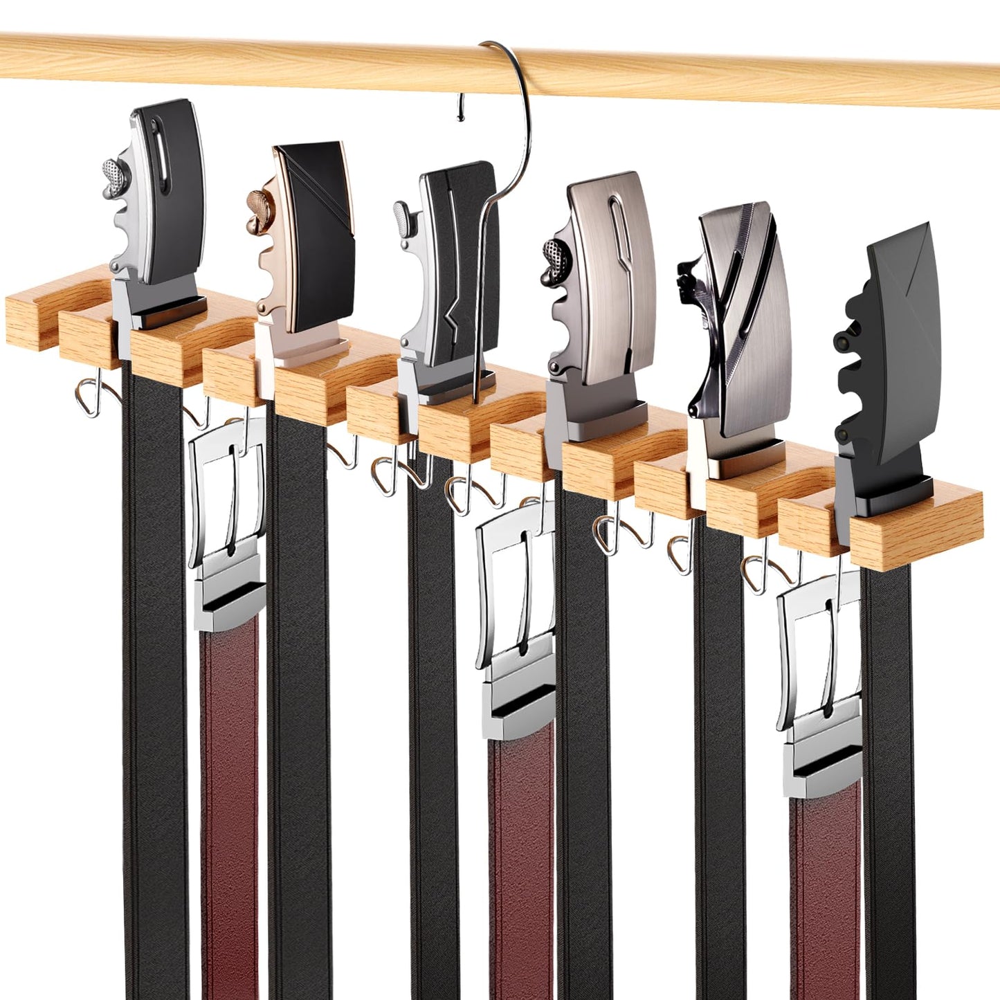 Cuipingoo Belt Hanger for Closet Max 42 Belts, 12+11 Storage (Wood Color)