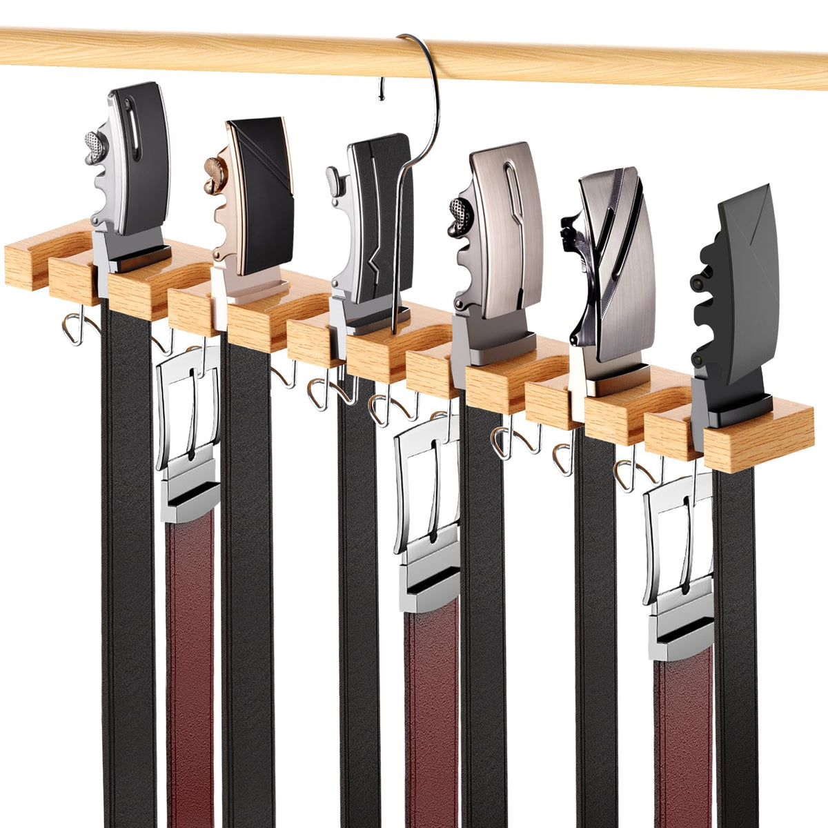 Cuipingoo Belt Hanger for Closet Max 42 Belts, 12+11 Storage (Wood Color)