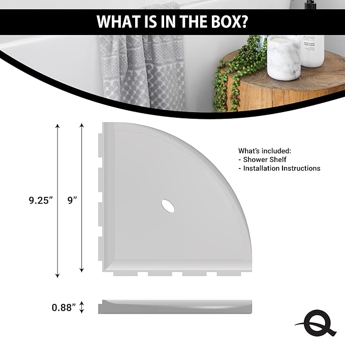 Questech 10" Corner Shower Shelf - Lugged for New Construction, Shower Organizer for Tiled Walls, Corner Caddy Soap Dish Bathroom Storage, Metro Lugged, Sand Matte
