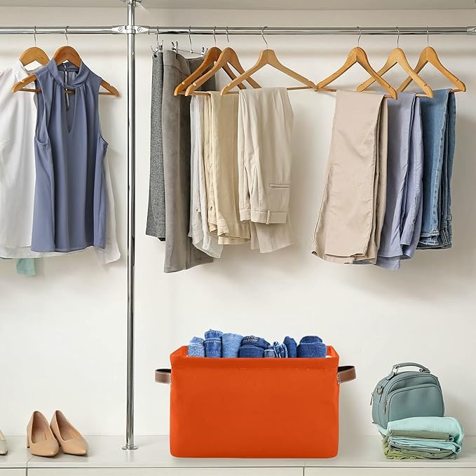Storage Basket Plain Orange Solid Color Storage Bin Cube with Handles Foldable Storage Baskets for Shelves Living Room Home Decor 1PC