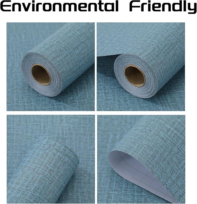 Peel and Stick Wallpaper Blue Grass Cloth Wall Paper - 15.7 x 300 Inch Self Adhesive Wallpaper Peel and Stick, Easy to Paste Wall Contact Paper for Stand Liner, Table and Door Makeover Decor