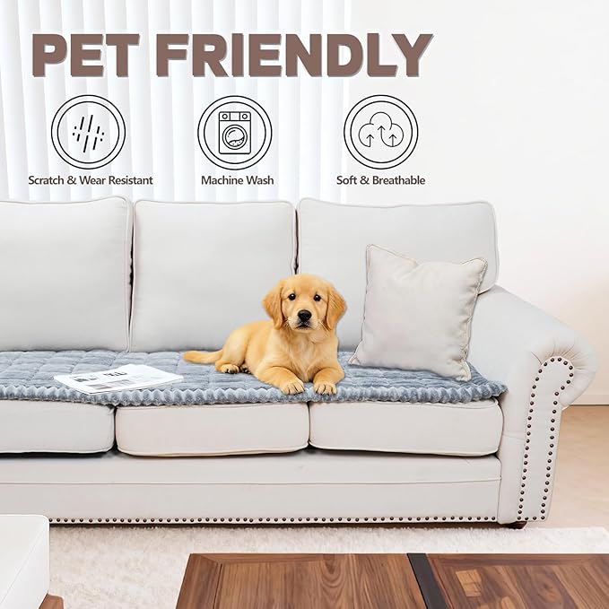Waterproof Couch Cover for Dogs Washable,Non Slip Fuzzy Durable Couch Covers for 3 Cushion Sofa Pet Friendly Sofa Cover Dog Thick Soft Slipcovers Protector Couches Mat Bed (Light Grey, 27.6" x 70.9")