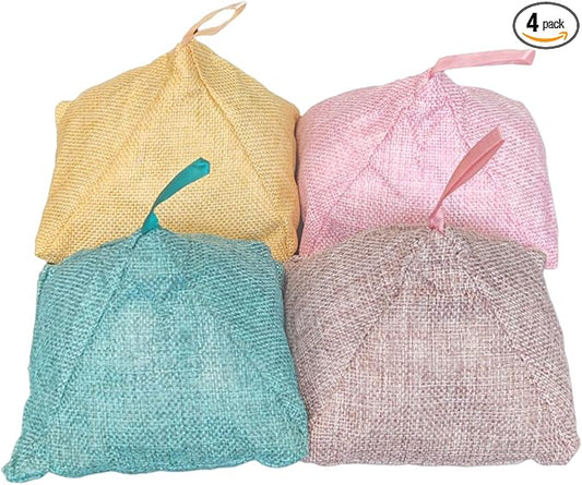 MOCOFO Bamboo Odor Eliminator Bags (4 Pack), Bamboo Charcoal Air Purifying Bag, Natural Air Fresheners & Odor Eliminators, Closet Dehumidifier, Car Air Purifier (4 Pack Triangle Shape)
