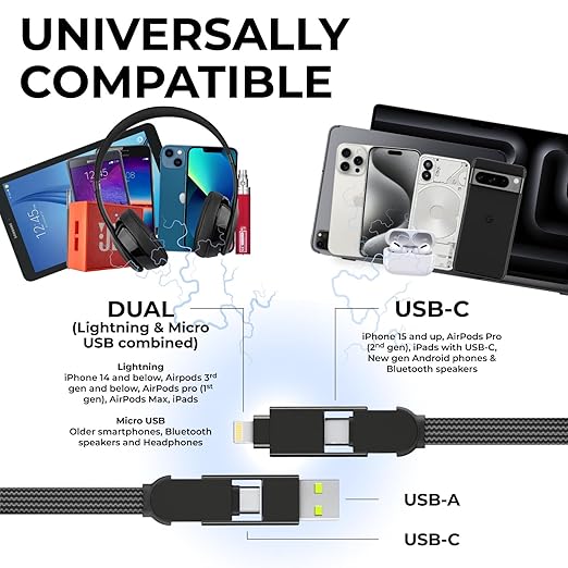 Rolling Square inCharge X, (3X Pack) Multi Charging Cable Portable Keychain Charger Cable, 6-in-1 100W Ultra Fast Charging Power, Lava Black