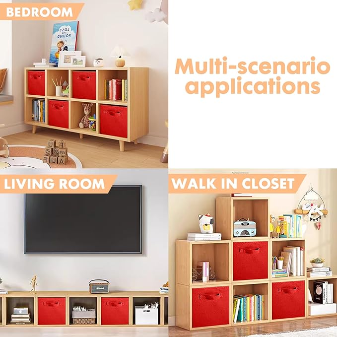 ShellKingdom Foldable Fabric Storage Cubes - Cloth Organizer Drawer for Closet & Toys, 13 X 13 X 13 INCH, 6 Pack (Red)