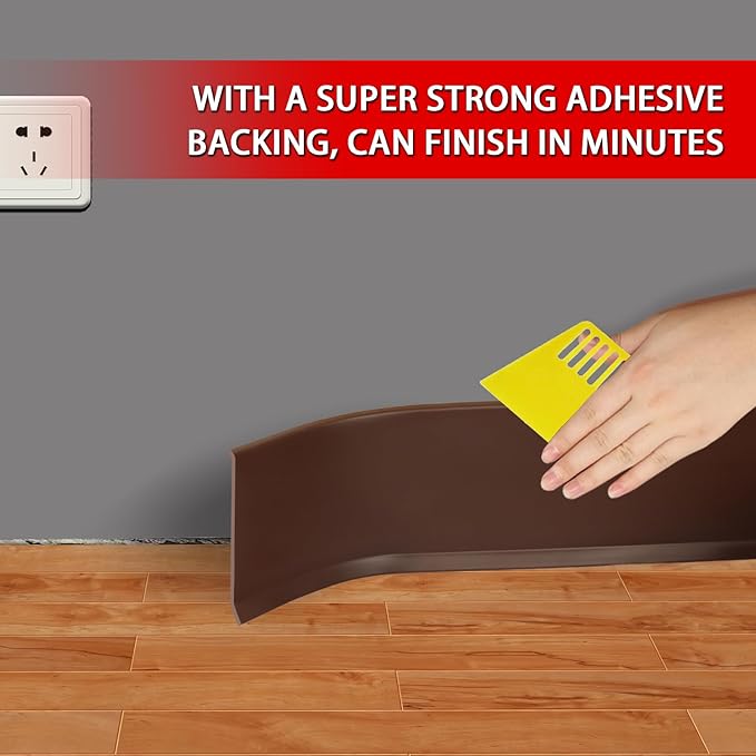 Vinyl Wall Base Baseboard Molding Trim 4" Flexible Self Adhesive Rubber Wall Base Moulding Trim Peel and Stick Design, 4 Inch x 40 Feet, Brown