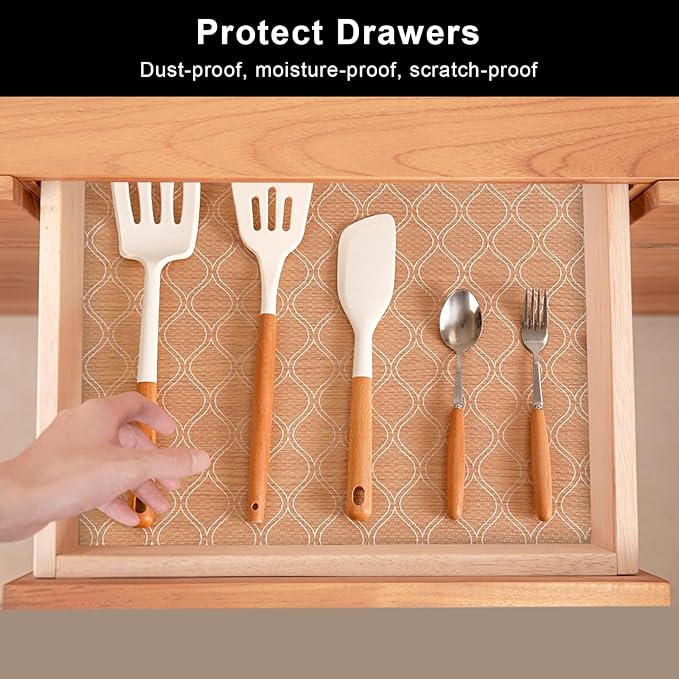Cooyes Shelf and Drawer Liner for Kitchen Cabinets Non-Adhesive, Waterproof Non-Slip Cabinet Liners for Desk, Refrigerator, Shelves, Bathroom Drawers, Cabinet Protection（11.8" W x 360" L）