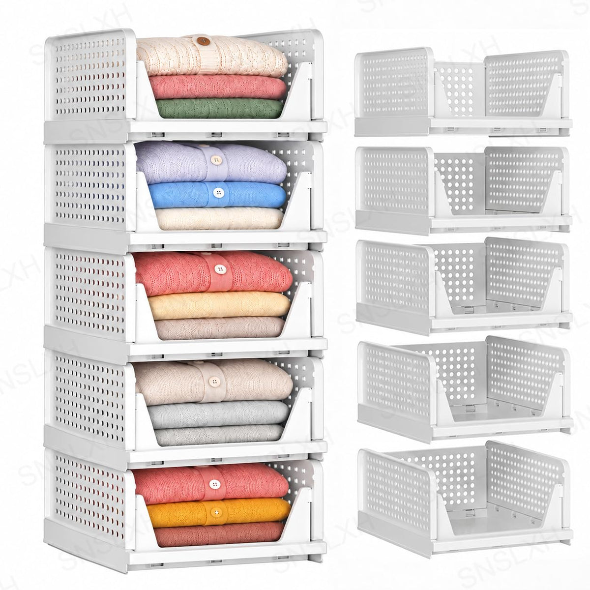 5 Pack Closet Organizers and Storage, Reinforced Stackable - Image 1