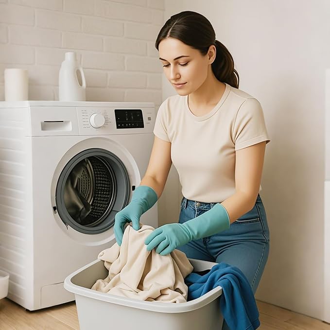 4 Pairs Rubber Kitchen Dishwashing Gloves – Reusable Household Cleaning Gloves for Washing Dishes and Cleaning Tasks, Non-Slip (Large)