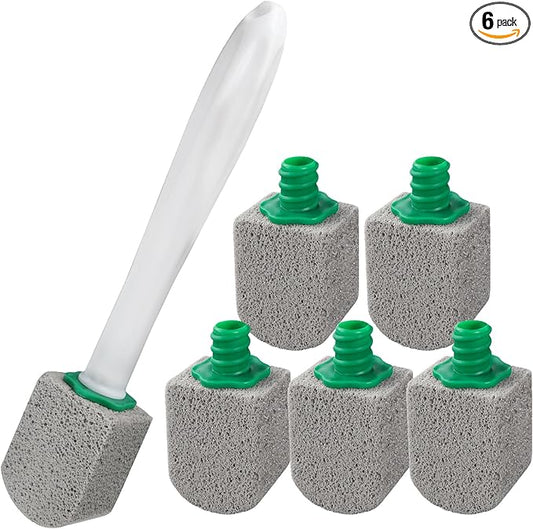 AUAUY 6 Pack Pumice Stone with Handle, Toilet Bowl Pumice Stone for Cleaning, Hard Water Toilet Ring Remover, 1 Cleaning Handle + 6 Pumice Stones for Cleaning Toilets, Bathtubs, Grills, Kitchen Sink