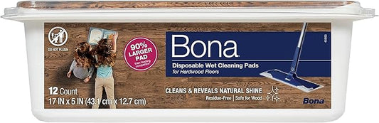 Bona Hardwood Floor Disposable Wet Cleaning Pads - 12 Pads per Pack - unscented - Use Mops - Residue-Free Floor-Cleaning Solution for Wood Floors,(Pack of 6)