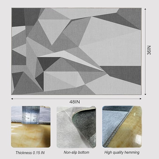 Office Chair Mat for Hardwood Floor,48"*36" Under Desk Mat, Computer Chair Rug,Anti-Slip Floor Protector for Low-Pile Carpet Home Office Grey White