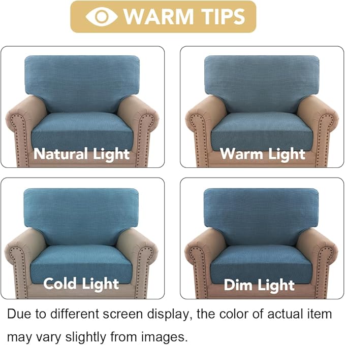 H.VERSAILTEX Multi-Pieces Chair Covers Stretch Couch Covers Form Fitted Seat and Back Cushions Covers (1 Seat Cover Plus 1 Back Cusion Cover, Bonus 2 Armrest Covers), Dusty Blue