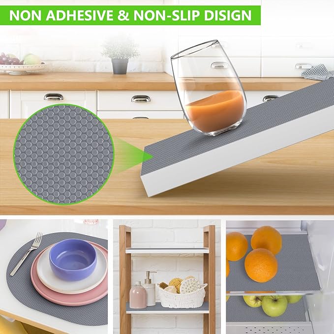 Shelf Liners for Kitchen Cabinets Refrigerator Liners Waterproof & Oil-Proof Kitchen Cupboard Liner Plastic Drawer Mats EVA Non Adhesive Fridge Liner for Shelves Gray 11.8 x 59 Inch
