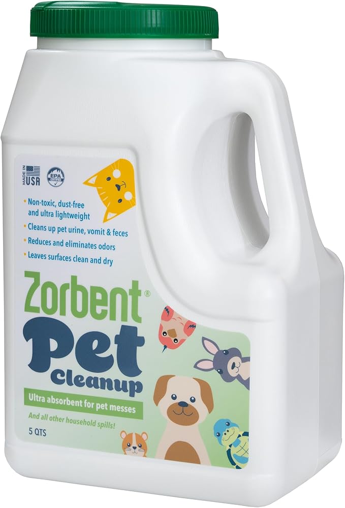 Zorbent Pet Accident Cleanup – Odor Remover for Dog & Cat Messes. Absorbs 1 Gallon. Pet-Safe Cleaner for Urine, Vomit, Poop & Accidents on Hardwood, Tile, Vinyl, Concrete, Short Carpet & Rugs, 5 qt
