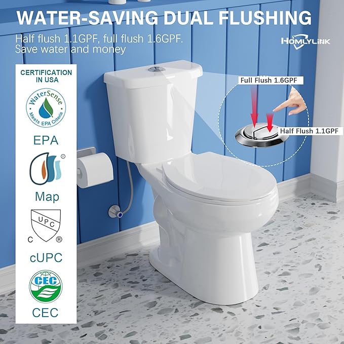 17 Inch Compact Tall Toilet for Seniors,Tornado Flush High Toilets, Chair Height Toilet, ADA Height for Bathroom, Comfort Bowl Heigh 16.75", Seat Height 17.5",Two Piece Dual Flush 1.1/1.6 GPF, White