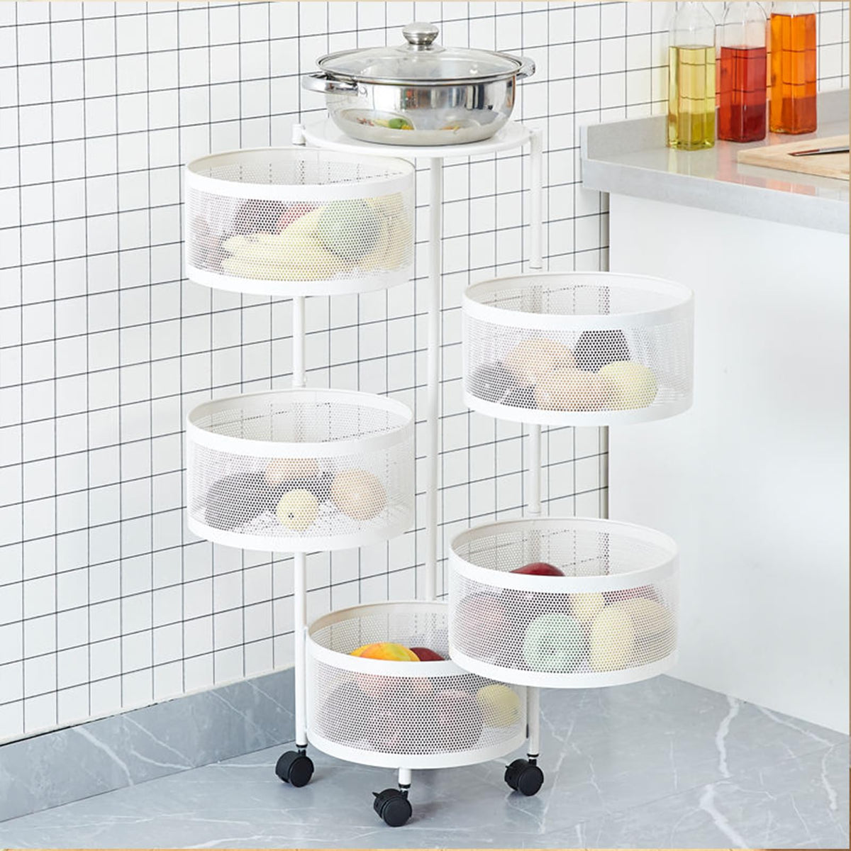 5 Tier Rolling Storage Cart, Metal Utility Cart with Lockable - Image 1