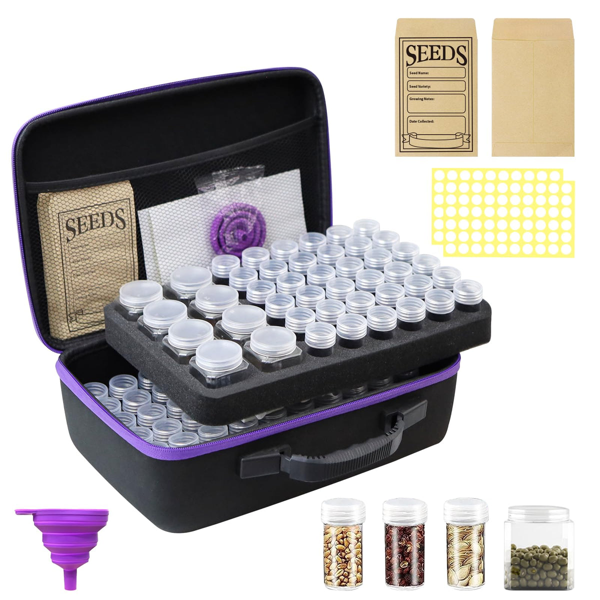 Seed Storage Organizer Box with 104 Bottles & Envelopes - Image 1