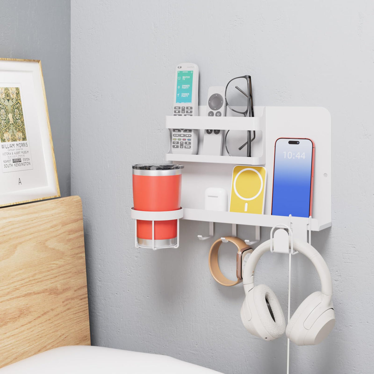 Metal Bedside Wall Shelf, No Drill Floating Bedside Shelf Wall - Image 1