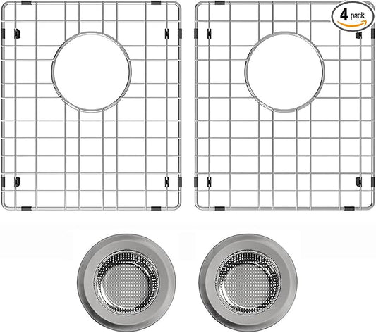 Sink Protectors for Kitchen Sink 15" x 13", Stainless Steel Sink Grid protectors for Kitchen Sink with Certer Drain Hole, Metal Protector for Sink with Sink Strainers
