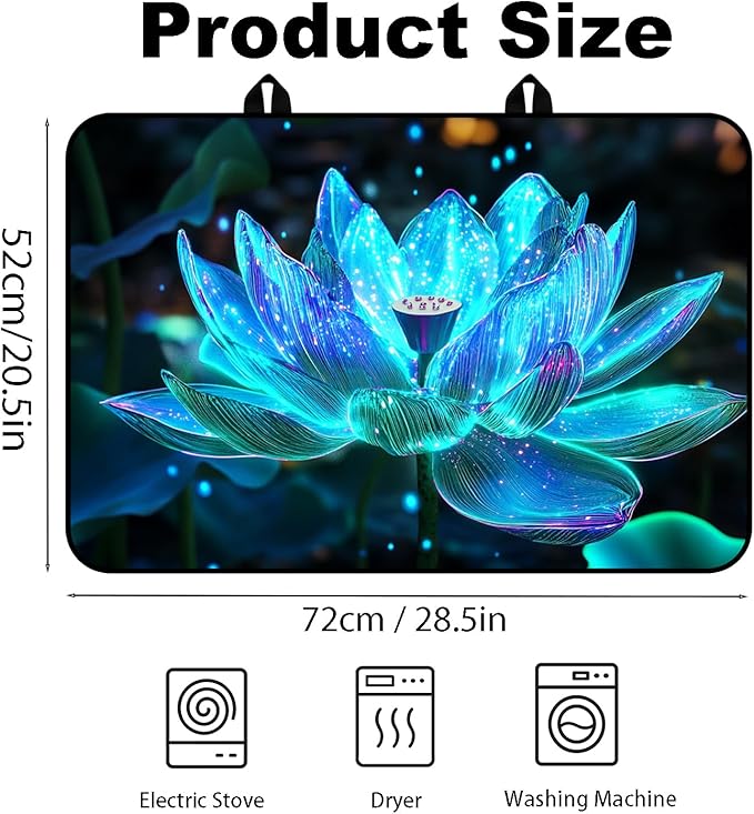 Glass Stove Top Covers for Electric Stove, Heat Resistant Counter Protector Mat, Non Slip Waterproof Surface Cover for Kitchen Counter and Cooktop (Glowing Blue Lotus, 28"L x 20"W)
