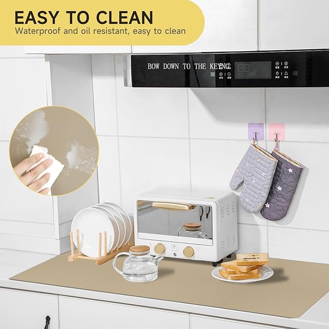 WochiTV Adhesive Shelf Liner 11.8 X 59 Inches Peel and Stick Kitchen Liner for Cabinets, Drawers Removable Protector Mat Waterproof Contact Covering for Dresser Pantry Countertops Shelves, Khaki