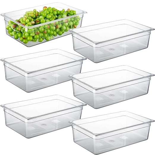 CURTA 6-Pack Full Size 6" Deep NSF Polycarbonate Food Pans | Dishwasher & Freezer Safe Clear Container for Prep Tables, Buffet, Salad Bar, Commercial & Home Kitchen