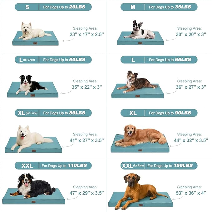 Outdoor Extra Large Dog Crate Bed, XXL Waterproof Dog Bed for Giant Breeds Dogs, 47x29 Inch Orthopedic Egg Crate Foam Pet Mat with Removable Cooling Cover, Light Blue