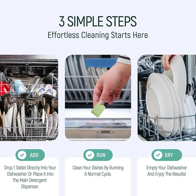 Natural Dishwasher Detergent Tablets - Plant Based Alternative Refill Pack Dishwashing Tabs - Eco-Friendly And Plastic Free Way To Cleaner Dishes - 30/60/90 Refills Dish Washer Soap Pods (60 Pack)