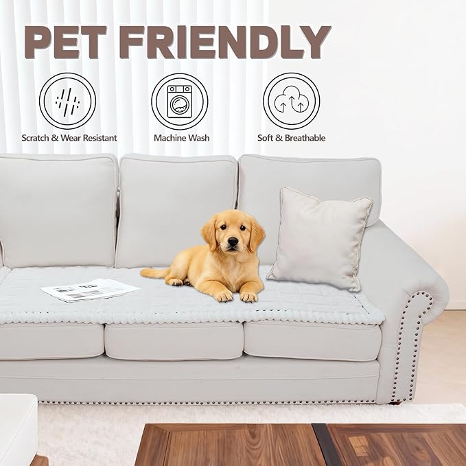 Waterproof Couch Cover for Dogs Washable,Non Slip Fuzzy Durable Couch Covers for 3 Cushion Sofa Pet Friendly Sofa Cover Dog Thick Soft Slipcovers Protector Couches Mat Bed (White, 27.6" x 70.9")