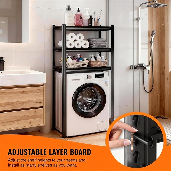 Over Toilet Storage Shelves, 5 Tier Adjustable Steel Shelf, Freestanding Metal Bathroom Space Saver, Waterproof&Rustproof Oraganizer with Reinforced Columns, Ideal for Laundry Bathroom, 32Wx14Dx54H