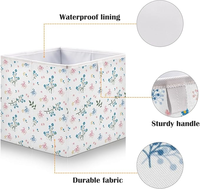 Bolaz Wild Flower Blue and Pink Mood Closet Organizers Storage Cubes Storage Bins Shelf Baskets Containers for Home Kids Room Toys Office,Square