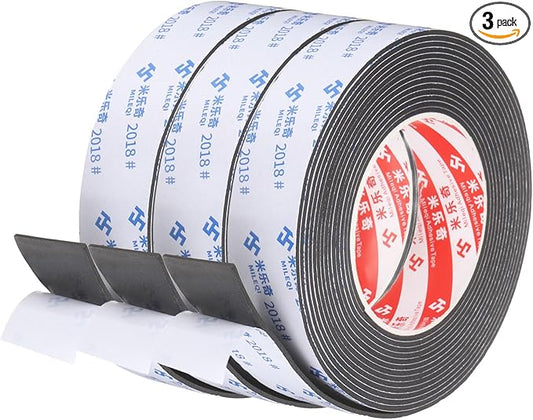 PATIKIL 3Roll Sponge Rubber Foam Tape, 1 3/16" W x 1/32" t x 16.4ft l Self-Adhesive Foam Insulation Tape Weather Stripping for Window Door Soundproofing Weatherstrip AC Seal Strip, Black