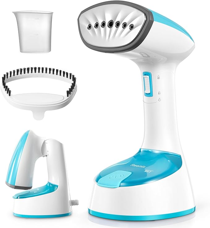 Reemix Steamer for Clothes, Folding Handheld Design Garment Wrinkles Remover, 20g/min Strong Penetrating Steam, 25-Sec Fast Heat-up, for Home, Office and Travel (Crystal Blue)