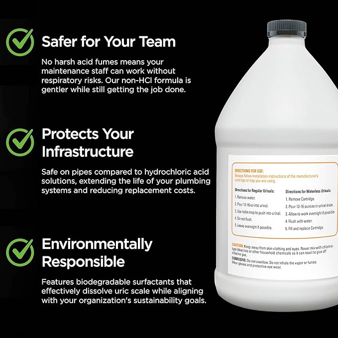 Instant Power Professional Urinal Salt Remover - Helps with Uric Salt Buildup, Dissolves Urine Salt, Urinal Drain Cleaner for Regular and Waterless Urinals, Safe on all Toilet Pipes - 1 Gallon, 4 Pack