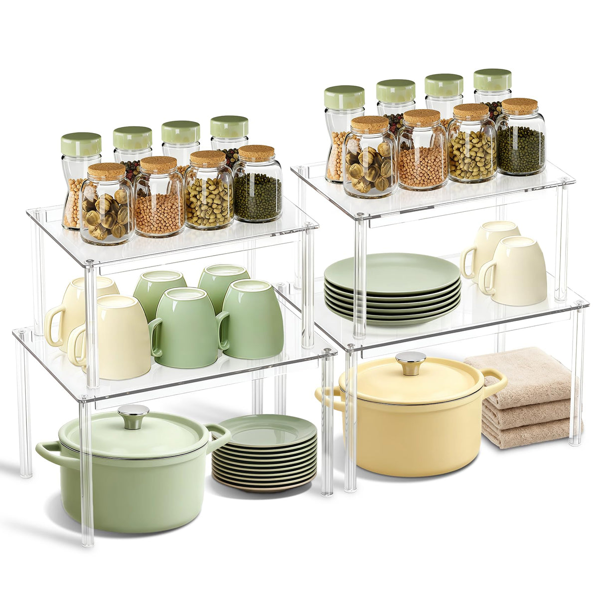 Clear Kitchen Cabinet Organizer, Set of 4 Stackable Spice Rack - Image 1
