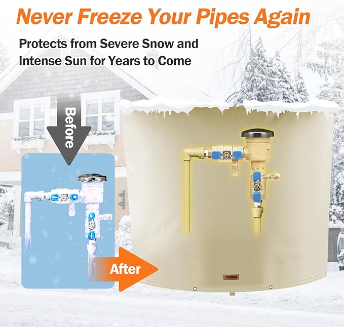 Backflow Preventer Pipe Insulation Cover (5°F) - Irrigation Sprinkler Valve Insulated Pouch - Water Well Pump Cover - Sturdy 5 Layers for Winter Freeze Protection, 60" W x 50" H, Beige