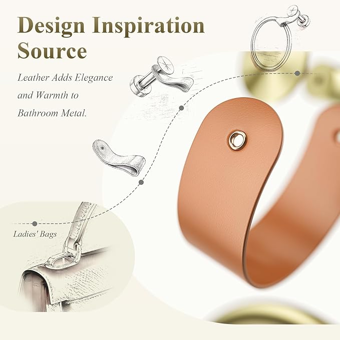 Luxury Handbag-Inspired Towel Ring - Genuine Leather & Gold Accent Hand Towel Holder, Stainless Steel 304, Waterproof & Rustproof - Elegant Hand Towel Holder for Bathroom, Kitchen, Bedroom Organizer